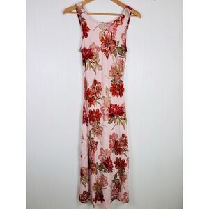 Anthropologie Paper Heart Medium Pink Floral Linen Sleeveless Midi Dress